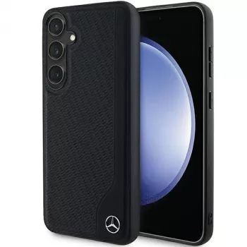 Capa rígida em pele Mercedes-Benz MEHMS24S23RBGVK S24 S921 preta Debossed Line MagSafe para Samsung Galaxy S24