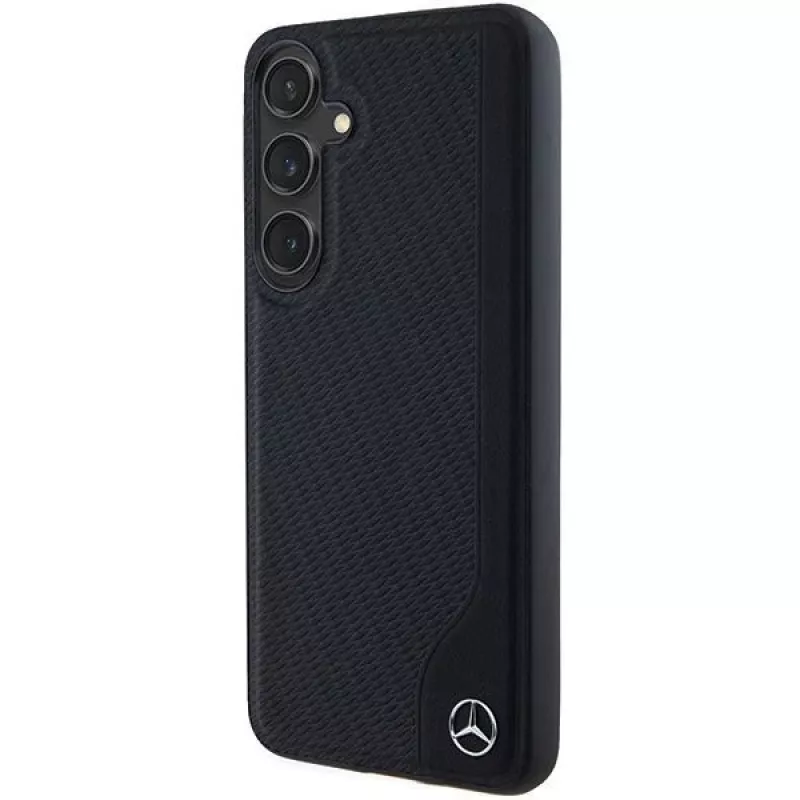 Capa rígida em pele Mercedes-Benz MEHMS24S23RBGVK S24 S921 preta Debossed Line MagSafe para Samsung Galaxy S24