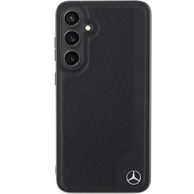 Capa rígida em pele Mercedes-Benz MEHMS24S23RBGVK S24 S921 preta Debossed Line MagSafe para Samsung Galaxy S24