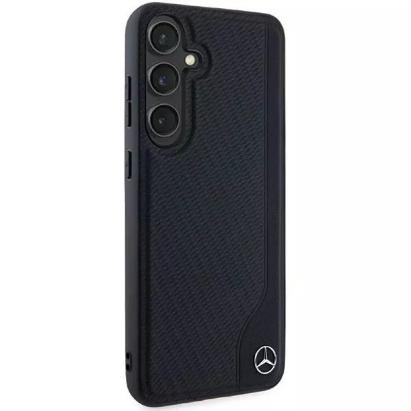 Capa rígida em pele Mercedes-Benz MEHMS24S23RBGVK S24 S921 preta Debossed Line MagSafe para Samsung Galaxy S24