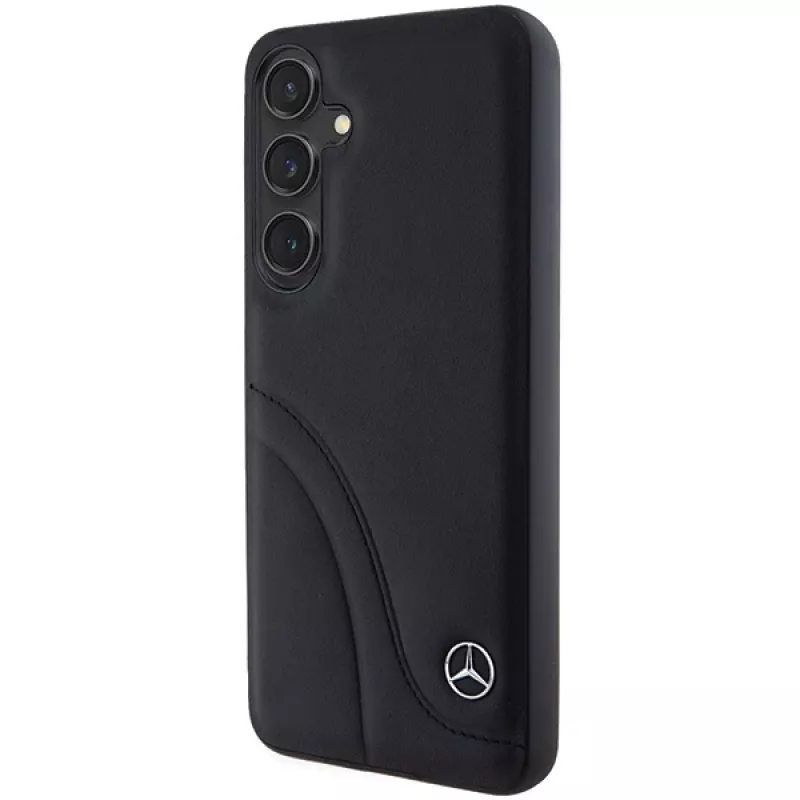 Capa rígida em pele Mercedes-Benz MEHCS24S23RBCSK S24 S921 preta Curved Stitches para Samsung Galaxy S24