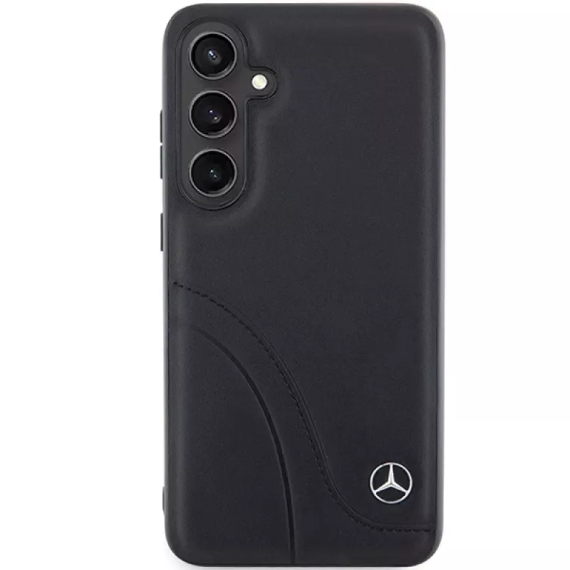 Capa rígida em pele Mercedes-Benz MEHCS24S23RBCSK S24 S921 preta Curved Stitches para Samsung Galaxy S24