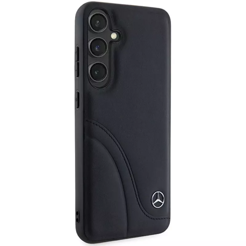 Capa rígida em pele Mercedes-Benz MEHCS24S23RBCSK S24 S921 preta Curved Stitches para Samsung Galaxy S24