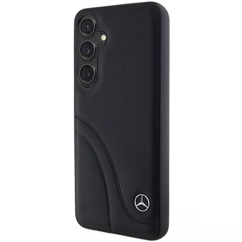 Capa rígida em pele Mercedes-Benz MEHCS24M23RBCSK S24+ S926 preta Curved Stitches para Samsung Galaxy S24+