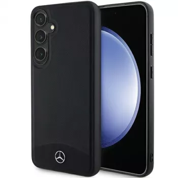 Capa rígida em pele Mercedes-Benz para Galaxy S24 texturada e lisa MagSafe preta