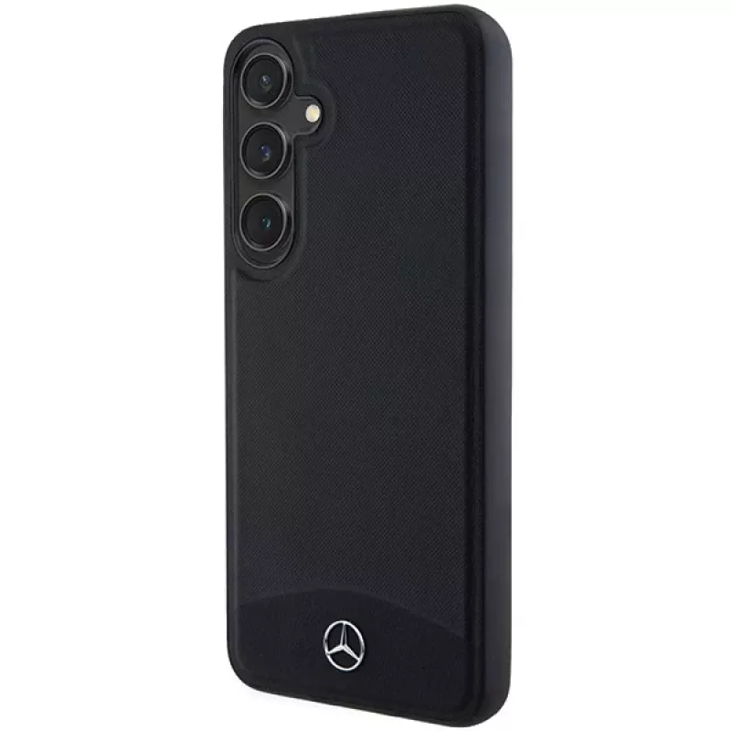 Capa rígida em pele Mercedes-Benz para Galaxy S24 texturada e lisa MagSafe preta