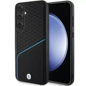 Capa rígida em pele MagSafe BMW Signature Textured & Line para Samsung Galaxy S24, preta