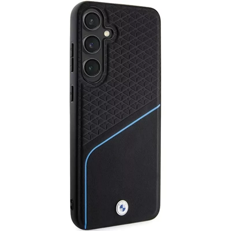 Capa rígida em pele MagSafe BMW Signature Textured & Line para Samsung Galaxy S24, preta