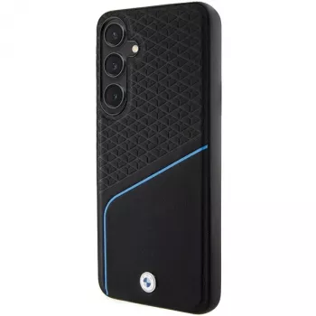 Capa rígida em pele BMW BMHMS24M23RDCLK S24+ S926 preta Signature Textured & Line MagSafe