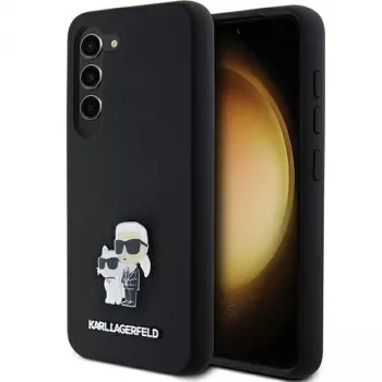 Capa rígida em silicone Karl Lagerfeld KLHCS23SSMHKCNPK S23 S911 preta Karl & Choupette Metal Pin