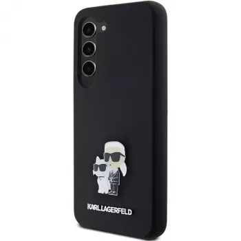 Capa rígida em silicone Karl Lagerfeld KLHCS23SSMHKCNPK S23 S911 preta Karl & Choupette Metal Pin
