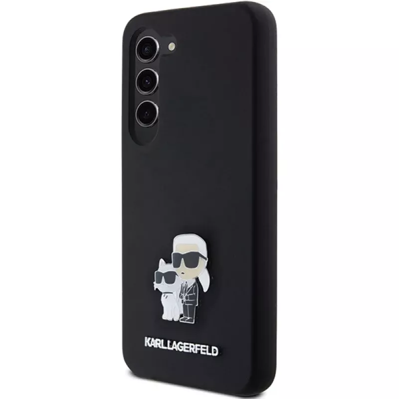 Capa rígida em silicone Karl Lagerfeld KLHCS23SSMHKCNPK S23 S911 preta Karl & Choupette Metal Pin