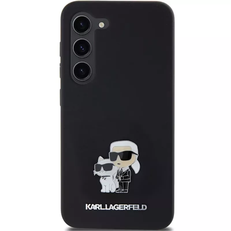 Capa rígida em silicone Karl Lagerfeld KLHCS23SSMHKCNPK S23 S911 preta Karl & Choupette Metal Pin
