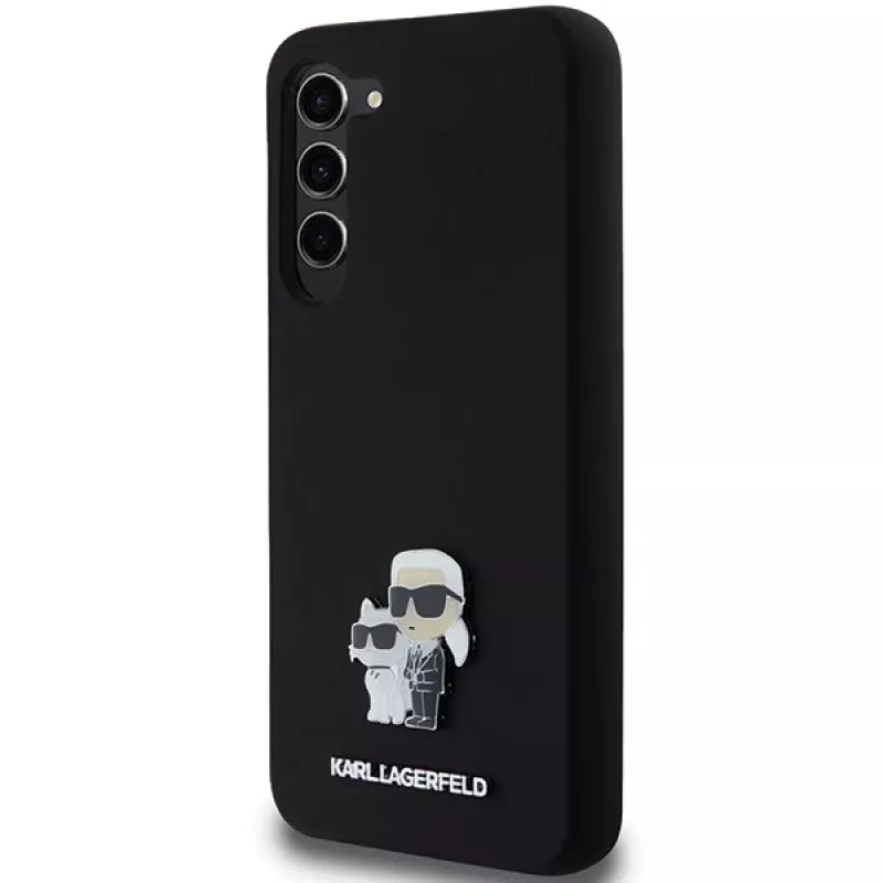 Capa rígida Karl Lagerfeld KLHCS23MSMHKCNPK para Samsung Galaxy S23+ S916, silicone, preta, Karl & Choupette Metal Pin
