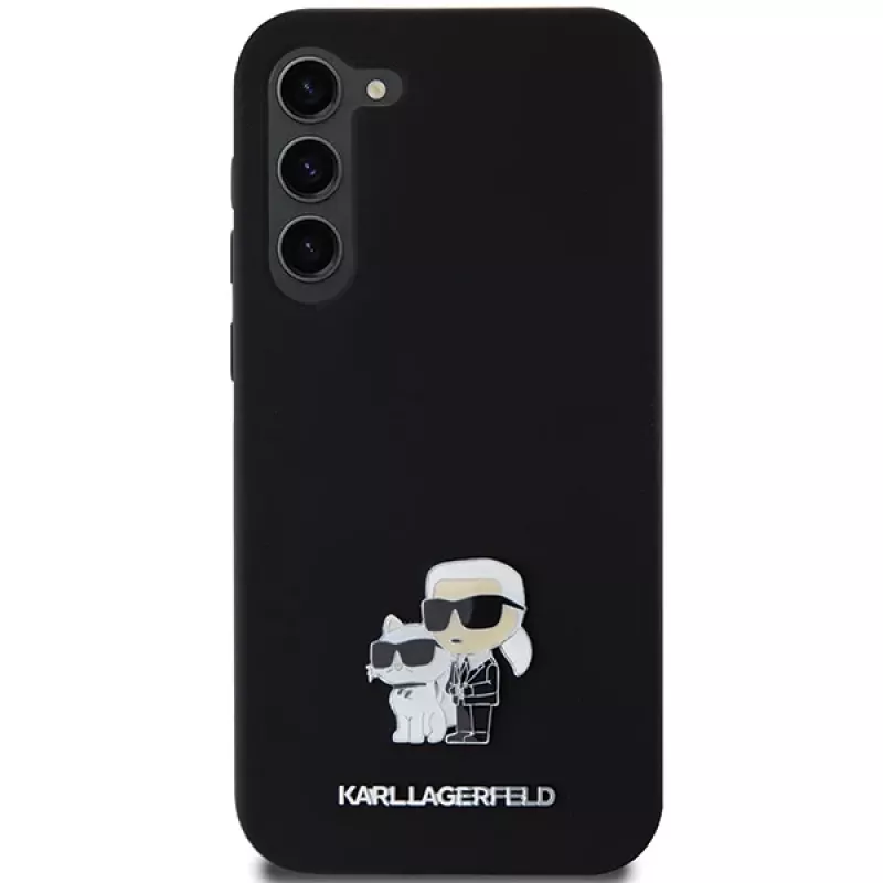 Capa rígida Karl Lagerfeld KLHCS23MSMHKCNPK para Samsung Galaxy S23+ S916, silicone, preta, Karl & Choupette Metal Pin