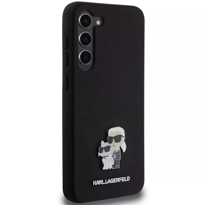 Capa rígida Karl Lagerfeld KLHCS23MSMHKCNPK para Samsung Galaxy S23+ S916, silicone, preta, Karl & Choupette Metal Pin