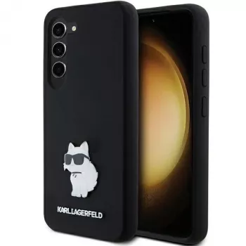 Capa rígida em silicone Karl Lagerfeld KLHCS23SSMHCNPK S23 S911 preta Choupette Metal Pin