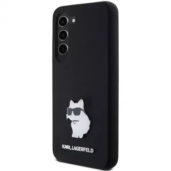 Capa rígida em silicone Karl Lagerfeld KLHCS23SSMHCNPK S23 S911 preta Choupette Metal Pin