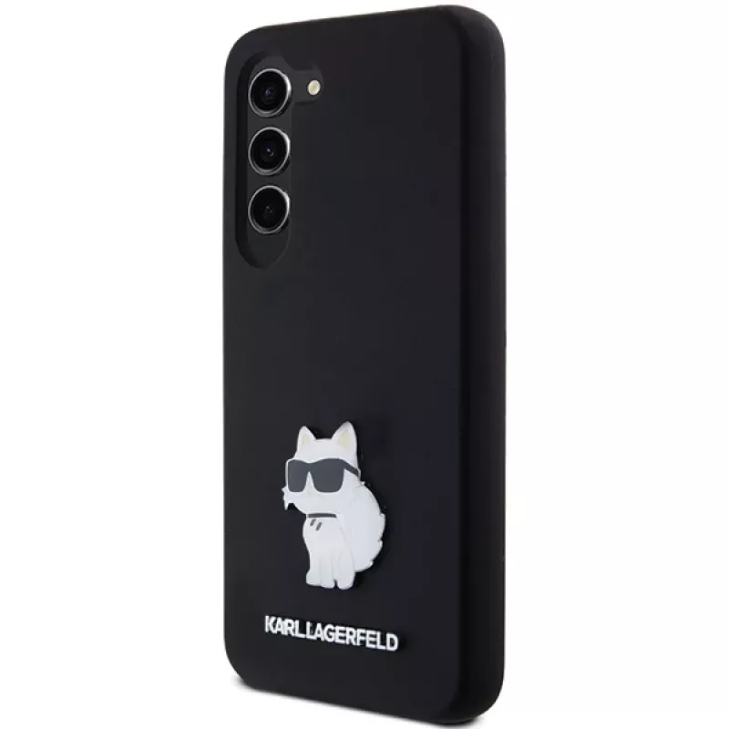 Capa rígida em silicone Karl Lagerfeld KLHCS23SSMHCNPK S23 S911 preta Choupette Metal Pin