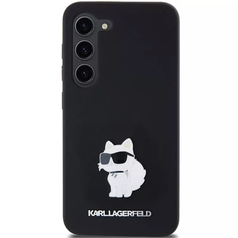 Capa rígida em silicone Karl Lagerfeld KLHCS23SSMHCNPK S23 S911 preta Choupette Metal Pin