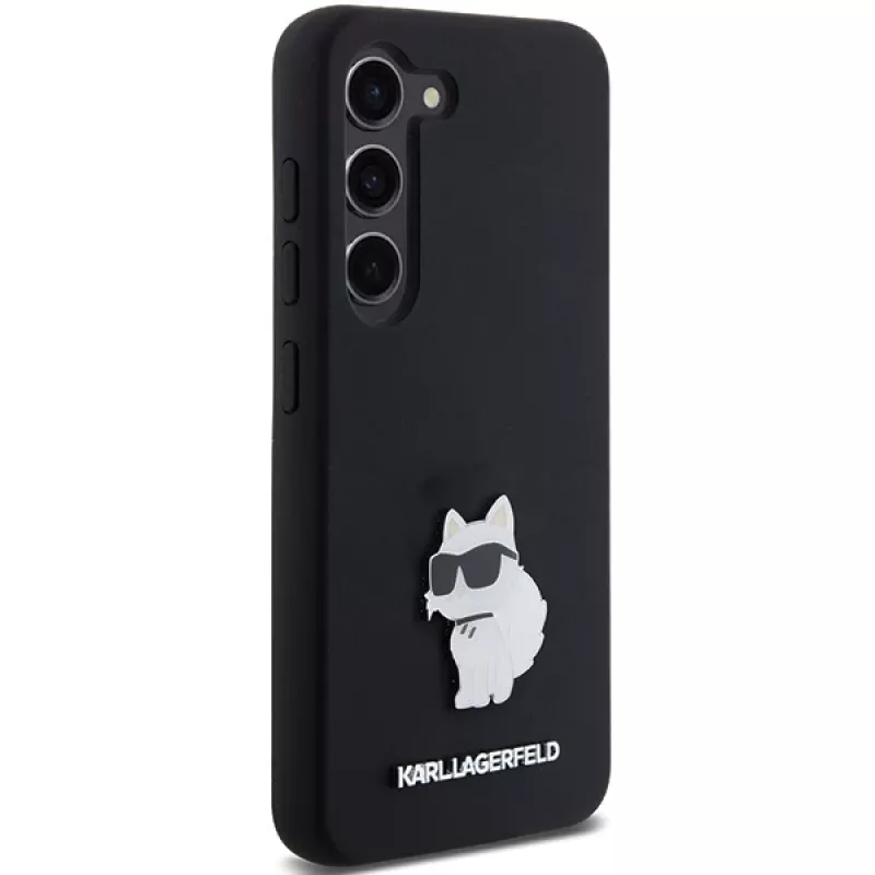 Capa rígida em silicone Karl Lagerfeld KLHCS23SSMHCNPK S23 S911 preta Choupette Metal Pin