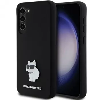 Capa rígida em silicone Karl Lagerfeld KLHCS23MSMHCNPK S23+ S916 preta Choupette Metal Pin