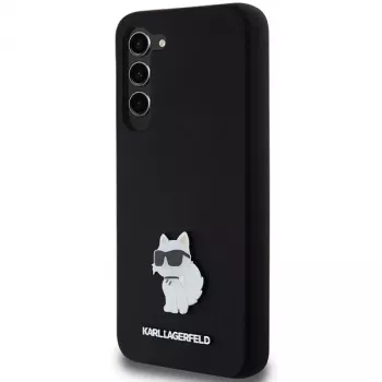Capa rígida em silicone Karl Lagerfeld KLHCS23MSMHCNPK S23+ S916 preta Choupette Metal Pin