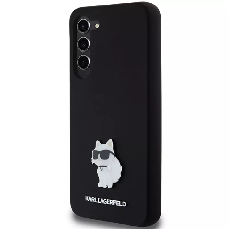 Capa rígida em silicone Karl Lagerfeld KLHCS23MSMHCNPK S23+ S916 preta Choupette Metal Pin