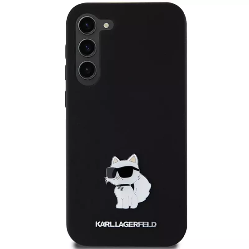 Capa rígida em silicone Karl Lagerfeld KLHCS23MSMHCNPK S23+ S916 preta Choupette Metal Pin