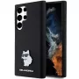 Capa rígida em silicone Karl Lagerfeld KLHCS23LSMHCNPK S23 Ultra S918 preta Choupette Metal Pin