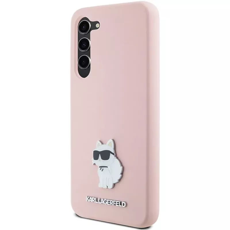 Capa em silicone Karl Lagerfeld KLHCS23MSMHCNPP para Samsung Galaxy S23+ com Choupette Metal Pin - rosa