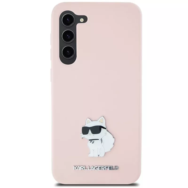 Capa em silicone Karl Lagerfeld KLHCS23MSMHCNPP para Samsung Galaxy S23+ com Choupette Metal Pin - rosa
