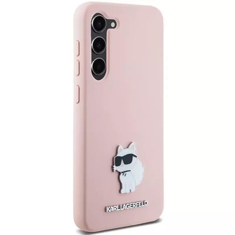 Capa em silicone Karl Lagerfeld KLHCS23MSMHCNPP para Samsung Galaxy S23+ com Choupette Metal Pin - rosa