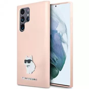Capa em silicone Karl Lagerfeld KLHCS23LSMHCNPP S23 Ultra S918 rosa Choupette Metal Pin