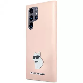 Capa em silicone Karl Lagerfeld KLHCS23LSMHCNPP S23 Ultra S918 rosa Choupette Metal Pin