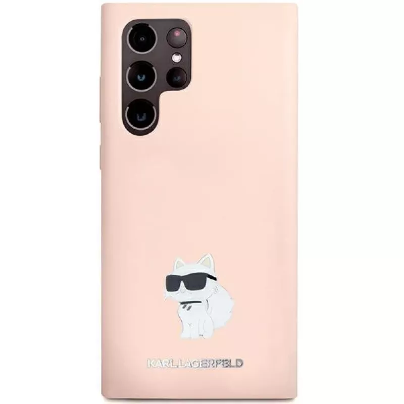 Capa em silicone Karl Lagerfeld KLHCS23LSMHCNPP S23 Ultra S918 rosa Choupette Metal Pin