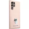 Capa em silicone Karl Lagerfeld KLHCS23LSMHCNPP S23 Ultra S918 rosa Choupette Metal Pin