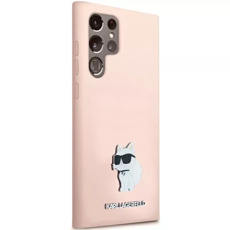 Capa em silicone Karl Lagerfeld KLHCS23LSMHCNPP S23 Ultra S918 rosa Choupette Metal Pin