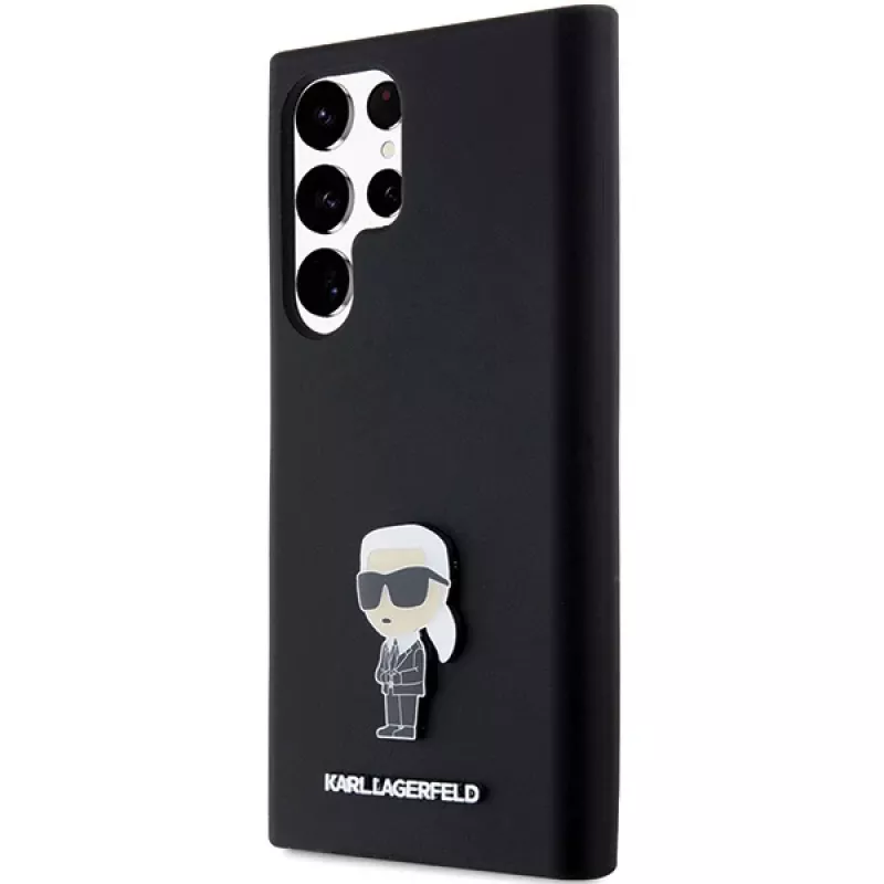 Capa em silicone Karl Lagerfeld KLHCS23LSMHKNPK Ikonik Metal Pin para Samsung Galaxy S23 Ultra, preta