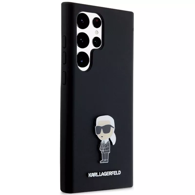 Capa em silicone Karl Lagerfeld KLHCS23LSMHKNPK Ikonik Metal Pin para Samsung Galaxy S23 Ultra, preta