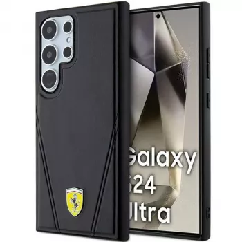 Capa rígida Ferrari FEHMS24LP3BAK para Samsung Galaxy S24 Ultra, preta, Hot Stamp V Lines, MagSafe
