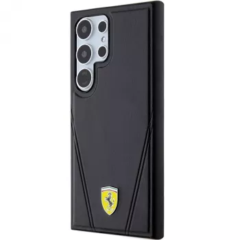 Capa rígida Ferrari FEHMS24LP3BAK para Samsung Galaxy S24 Ultra, preta, Hot Stamp V Lines, MagSafe