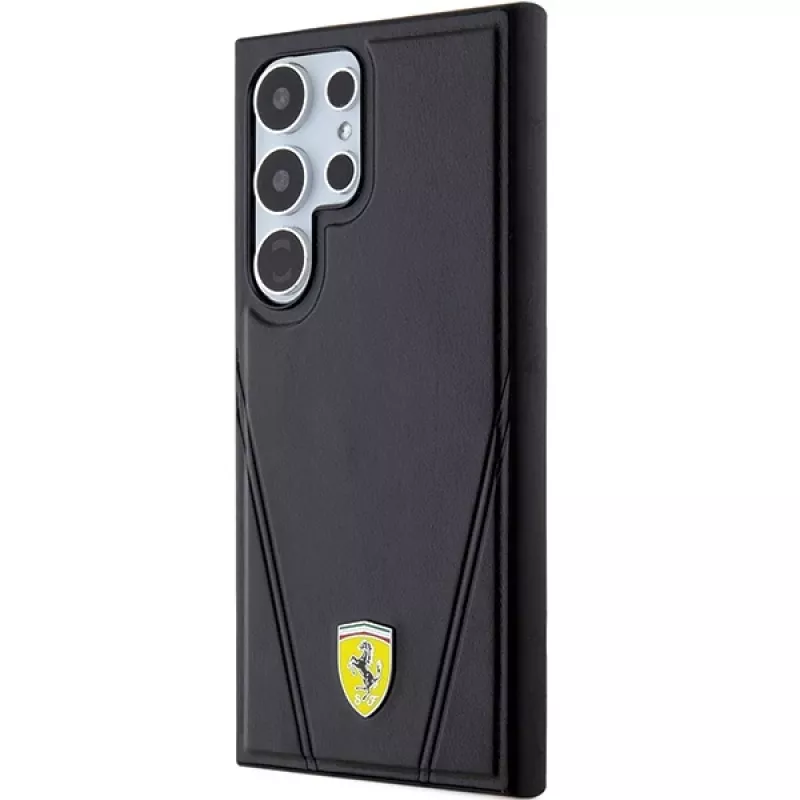 Capa rígida Ferrari FEHMS24LP3BAK para Samsung Galaxy S24 Ultra, preta, Hot Stamp V Lines, MagSafe