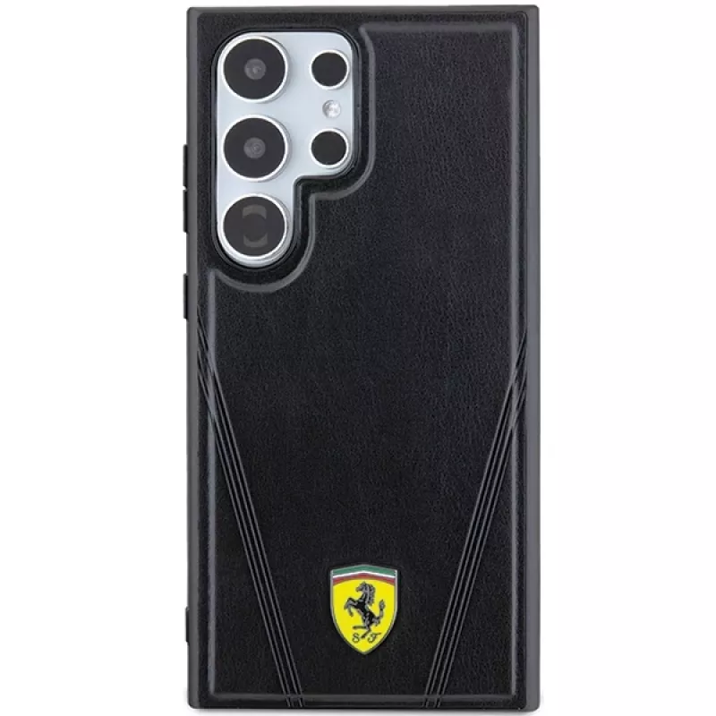 Capa rígida Ferrari FEHMS24LP3BAK para Samsung Galaxy S24 Ultra, preta, Hot Stamp V Lines, MagSafe