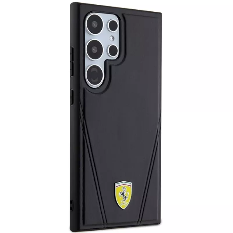 Capa rígida Ferrari FEHMS24LP3BAK para Samsung Galaxy S24 Ultra, preta, Hot Stamp V Lines, MagSafe
