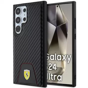 Capa rígida Ferrari FEHCS24LN3PUK para Samsung Galaxy S24 Ultra, Carbon Stitched Bottom, preta