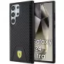 Capa rígida Ferrari FEHCS24LN3PUK para Samsung Galaxy S24 Ultra, Carbon Stitched Bottom, preta