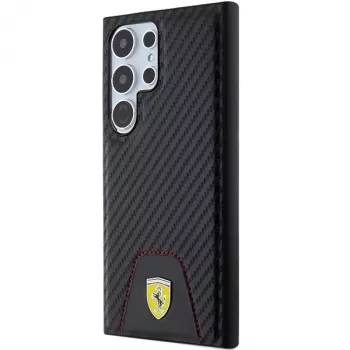 Capa rígida Ferrari FEHCS24LN3PUK para Samsung Galaxy S24 Ultra, Carbon Stitched Bottom, preta