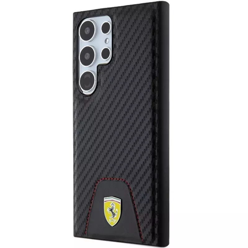Capa rígida Ferrari FEHCS24LN3PUK para Samsung Galaxy S24 Ultra, Carbon Stitched Bottom, preta