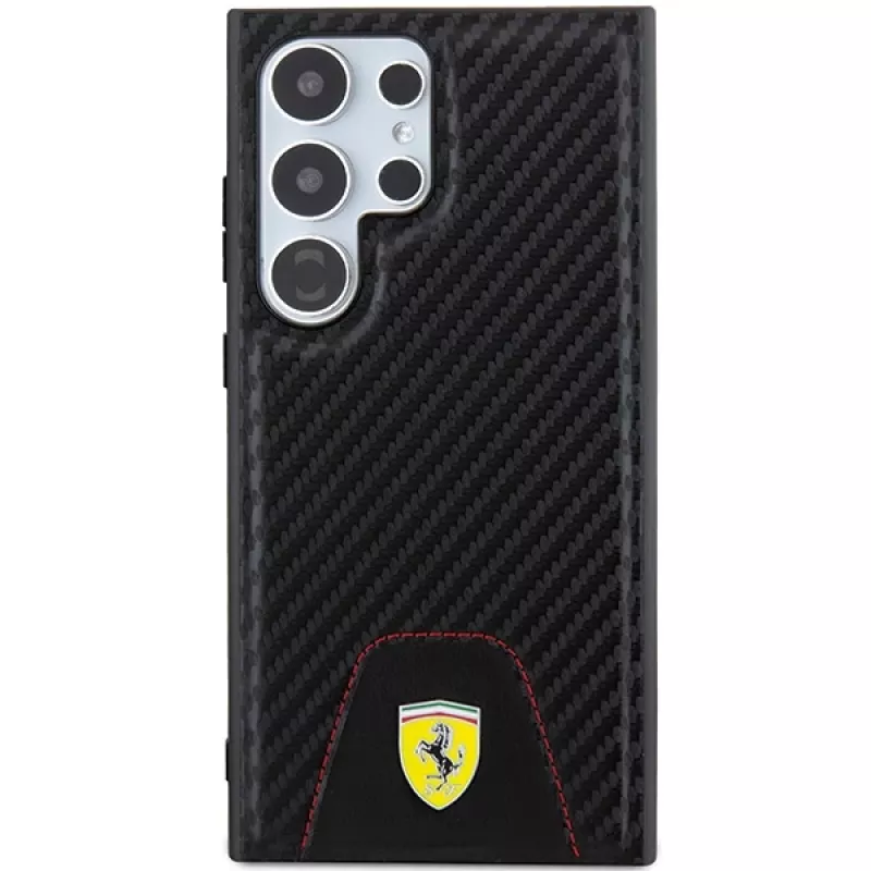 Capa rígida Ferrari FEHCS24LN3PUK para Samsung Galaxy S24 Ultra, Carbon Stitched Bottom, preta